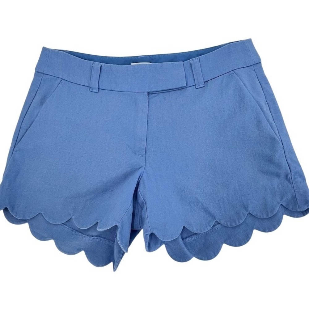 J.Crew Womens Scallop Hem Shorts Blue Periwinkle‎ Size 0 Cotton Blend Summer
